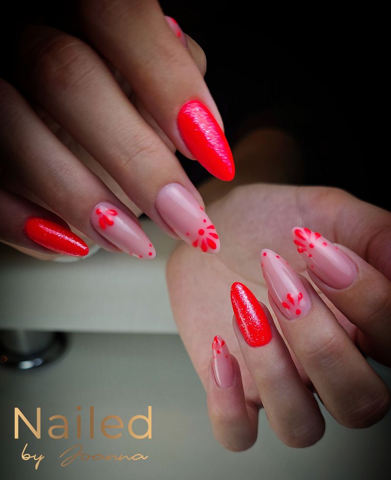 Red and pink with painted flowers