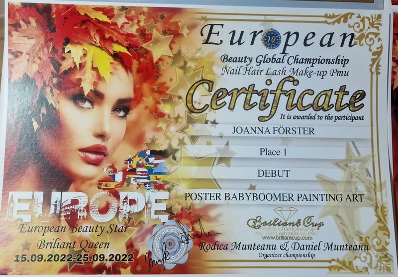 Certificate, European Beauty Global Championship: place 1, Babyboomer Painting Art