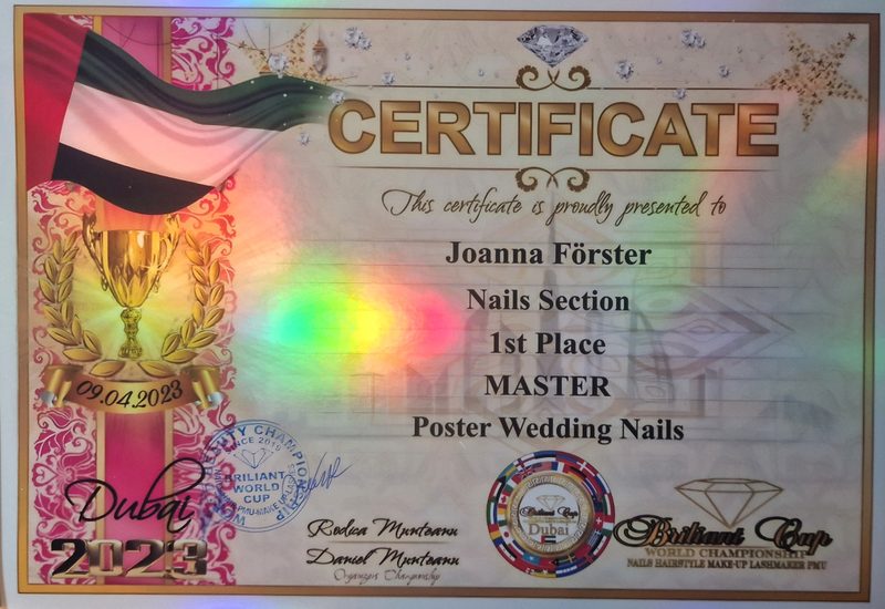 Certificate, Brilliant World Cup Dubai: place 1, Wedding Nails